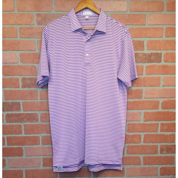Peter Millar Summer Comfort Striped Polo Shirt Size Size L Purple Preppy Golf - Picture 1 of 7